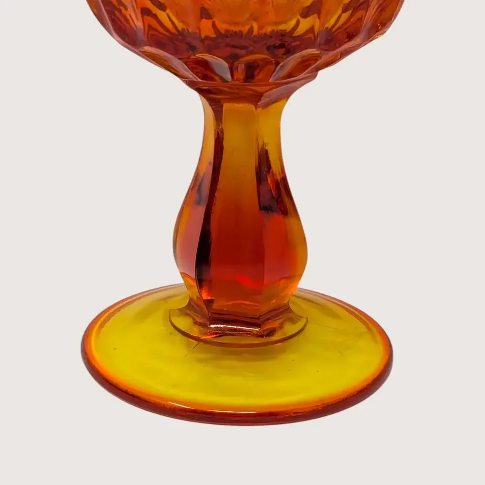 1960s Fenton Amberina Glass Ruffled Thumbprint Pedestal Compote